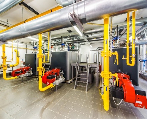 Interior gas boiler with three boilers